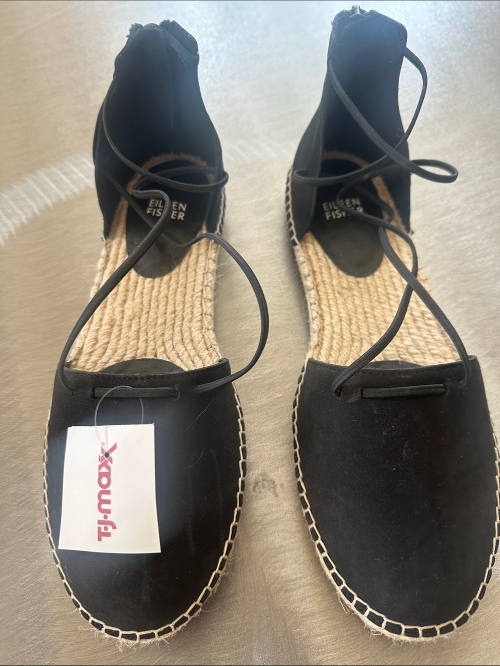 Eileen Fisher Black Lace-Up Espadrilles with Jute Sole